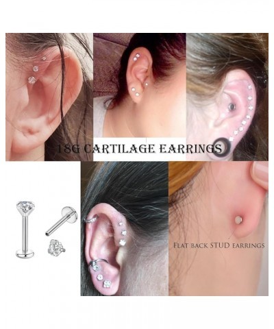 16g 2/3/4mm Cubic Zirconia Triple Forward Helix Ear Cartilage Tragus Studs Earrings Lip Piercing 16 gauge 18G 2mm stone 10mm ...