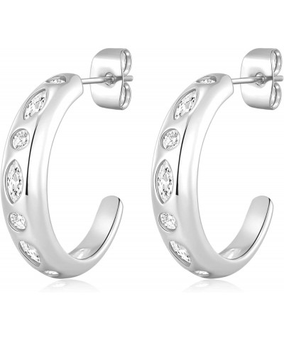 925 Silver Hoop Earrings for Women Sterling Silver Plated Hypoallergenic Thick Huggie Chunky Hoop Earrings for Teen Girls E-S...