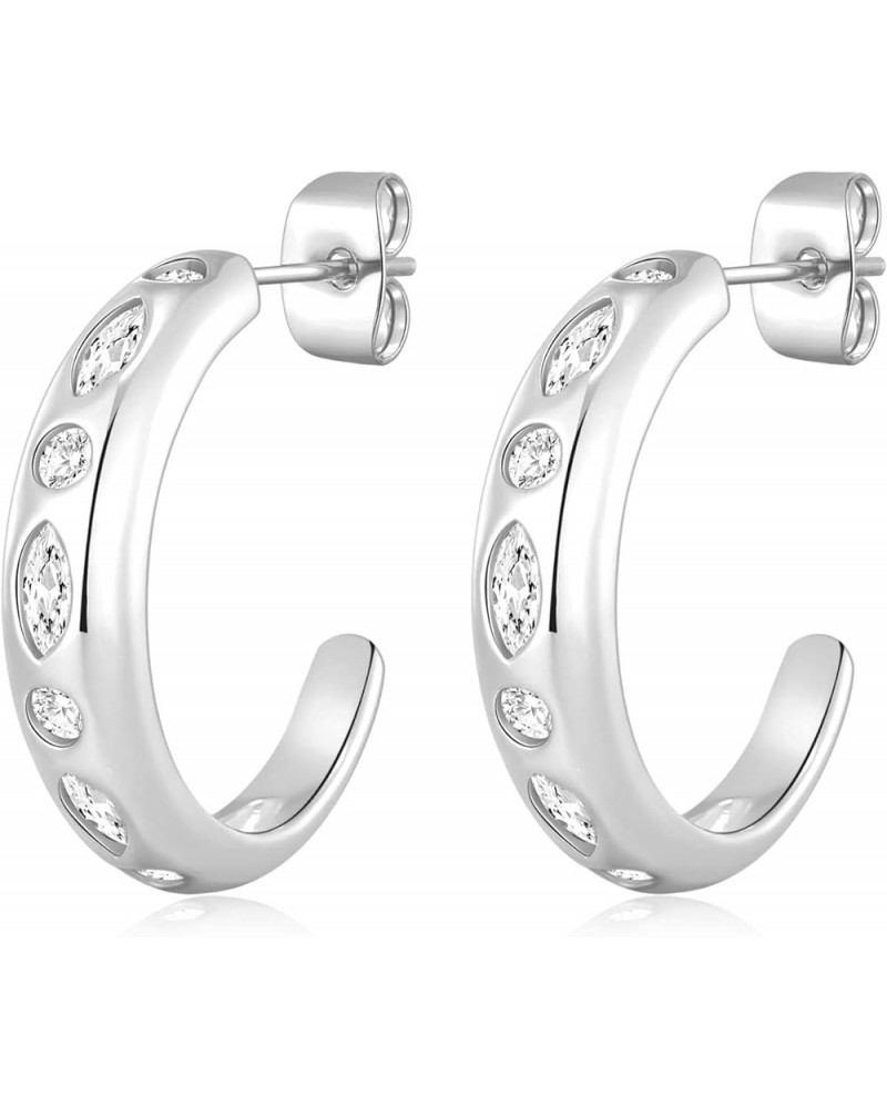 925 Silver Hoop Earrings for Women Sterling Silver Plated Hypoallergenic Thick Huggie Chunky Hoop Earrings for Teen Girls E-S...