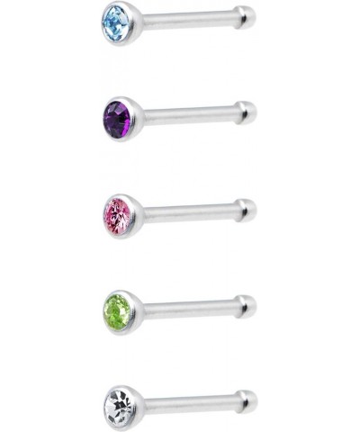 Women's Steel Sparkle Push in Nose Bone Set of 5 Created with Swarovski Crystals 20 Gauge 1/4" Body Piercing Screw, Clear, On...