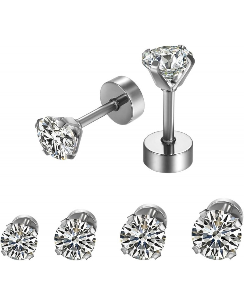 Stainless Steel Shiny Cubic Zirconia Earring Studs D-4Pairs 4/5/6/7/8MM $10.19 Earrings