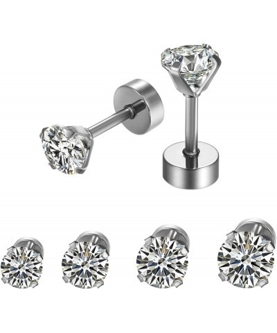 Stainless Steel Shiny Cubic Zirconia Earring Studs D-4Pairs 4/5/6/7/8MM $10.19 Earrings