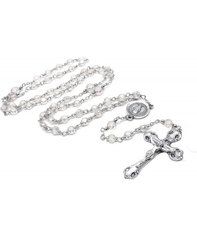 Religious Italian Silver Rosary with 6mm Prague Fire Polished Crystal beads and miraculous medal dangle Crystal $24.95 Necklaces