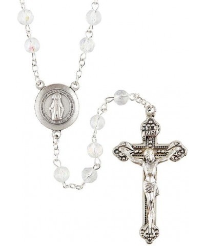 Religious Italian Silver Rosary with 6mm Prague Fire Polished Crystal beads and miraculous medal dangle Crystal $24.95 Necklaces