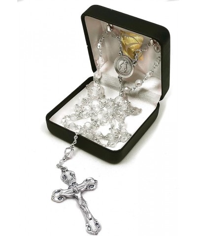 Religious Italian Silver Rosary with 6mm Prague Fire Polished Crystal beads and miraculous medal dangle Crystal $24.95 Necklaces