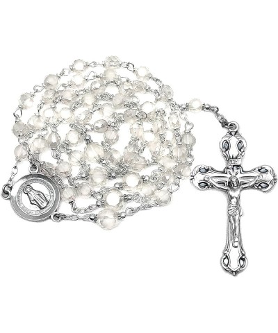 Religious Italian Silver Rosary with 6mm Prague Fire Polished Crystal beads and miraculous medal dangle Crystal $24.95 Necklaces