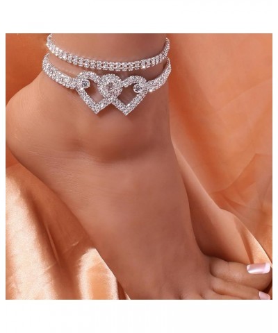 Rhinestone Heart Anklet Bracelet Adjustable Gold Silver Tennis Anklet Twinkle Cubic Zircon Anklet Crystal Heart Foot Chain Su...