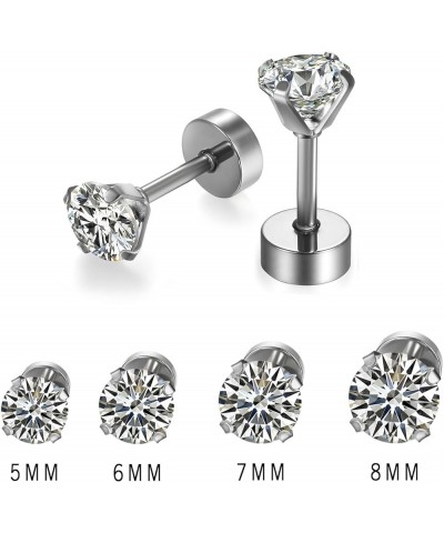 Stainless Steel Shiny Cubic Zirconia Earring Studs D-4Pairs 4/5/6/7/8MM $10.19 Earrings