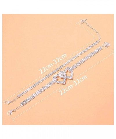 Rhinestone Heart Anklet Bracelet Adjustable Gold Silver Tennis Anklet Twinkle Cubic Zircon Anklet Crystal Heart Foot Chain Su...