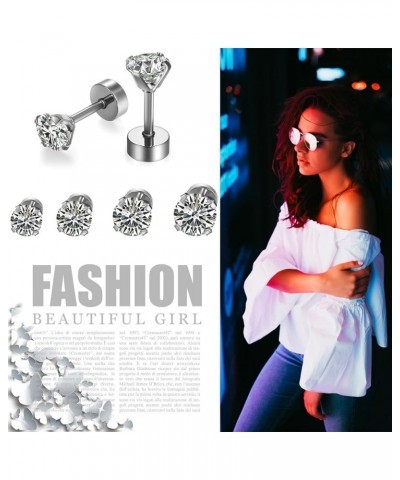 Stainless Steel Shiny Cubic Zirconia Earring Studs D-4Pairs 4/5/6/7/8MM $10.19 Earrings