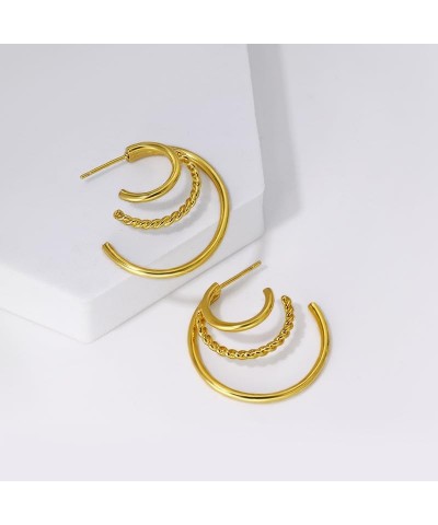 Silver Chunky Gold Earrings for Women Large Earrings Thick Gold Hoop Earrings Big Bold Earrings Gold Statement Earrings Chunk...