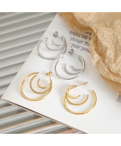 Silver Chunky Gold Earrings for Women Large Earrings Thick Gold Hoop Earrings Big Bold Earrings Gold Statement Earrings Chunk...