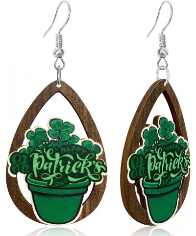 Creative St. Patrick's Day Wooden Hook Earrings Handmade Unique Hollow Dangle Drop Earrings St. Patrick's Day-37 $5.12 Earrings