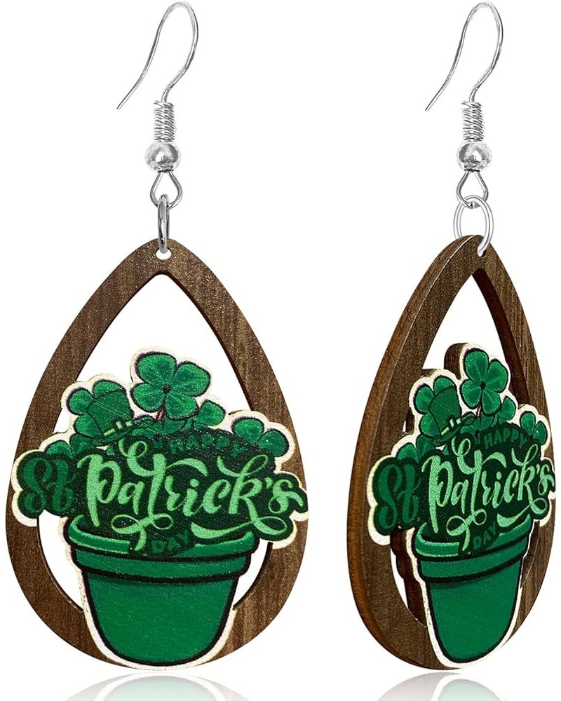 Creative St. Patrick's Day Wooden Hook Earrings Handmade Unique Hollow Dangle Drop Earrings St. Patrick's Day-37 $5.12 Earrings