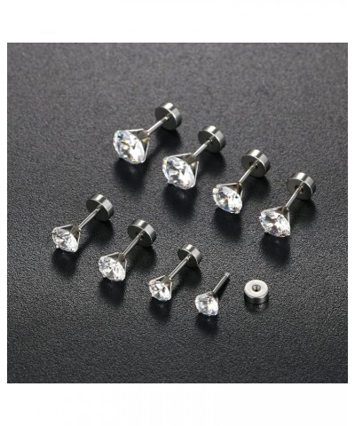 Stainless Steel Shiny Cubic Zirconia Earring Studs D-4Pairs 4/5/6/7/8MM $10.19 Earrings