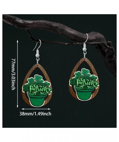 Creative St. Patrick's Day Wooden Hook Earrings Handmade Unique Hollow Dangle Drop Earrings St. Patrick's Day-37 $5.12 Earrings