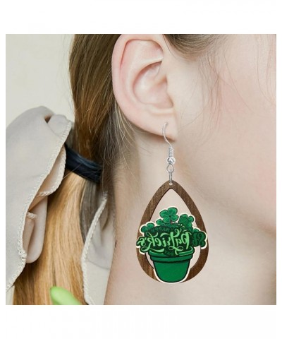 Creative St. Patrick's Day Wooden Hook Earrings Handmade Unique Hollow Dangle Drop Earrings St. Patrick's Day-37 $5.12 Earrings