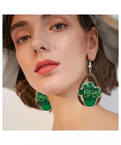 Creative St. Patrick's Day Wooden Hook Earrings Handmade Unique Hollow Dangle Drop Earrings St. Patrick's Day-37 $5.12 Earrings