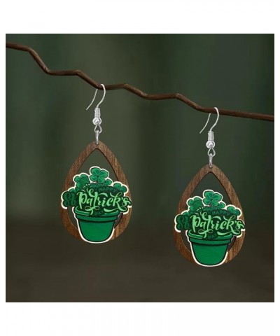 Creative St. Patrick's Day Wooden Hook Earrings Handmade Unique Hollow Dangle Drop Earrings St. Patrick's Day-37 $5.12 Earrings