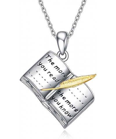 Reading Lover Gift Book Necklace Sterling Silver Reading Girl Jewelry for Book club staff Librarian Bookworm 18 Gold $20.27 N...