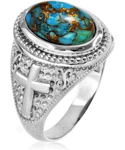 Sterling Silver Blue Copper Turquoise Gemstone Christian Cross Ring $49.39 Rings