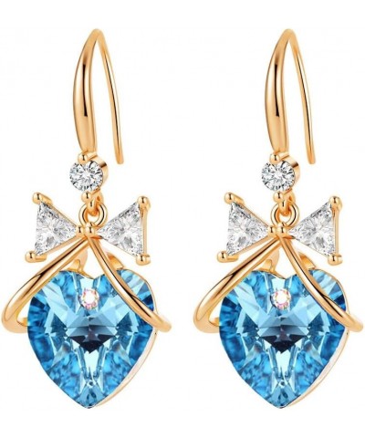 Austrian Crystal Bowknot Heart Drop Dangle Earrings for Women Fashion 14K Gold Plated Hypoallergenic Jewelry Aquamarine $12.4...