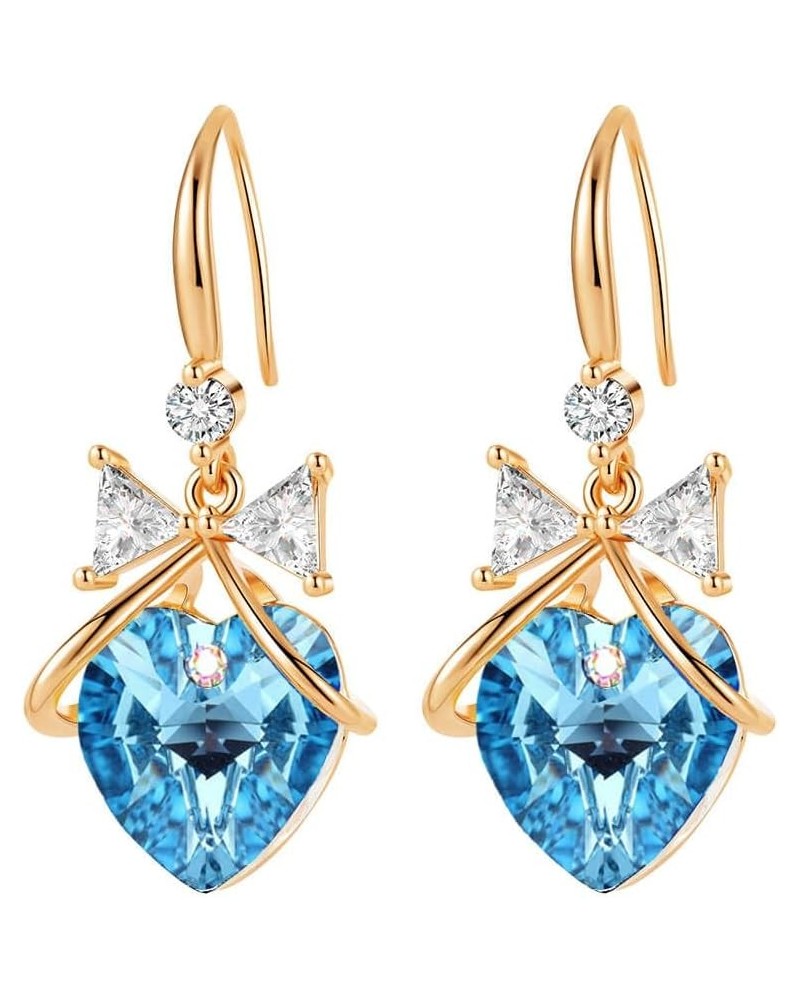 Austrian Crystal Bowknot Heart Drop Dangle Earrings for Women Fashion 14K Gold Plated Hypoallergenic Jewelry Aquamarine $12.4...