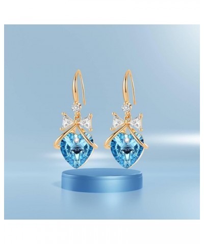 Austrian Crystal Bowknot Heart Drop Dangle Earrings for Women Fashion 14K Gold Plated Hypoallergenic Jewelry Aquamarine $12.4...