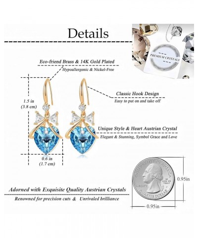 Austrian Crystal Bowknot Heart Drop Dangle Earrings for Women Fashion 14K Gold Plated Hypoallergenic Jewelry Aquamarine $12.4...