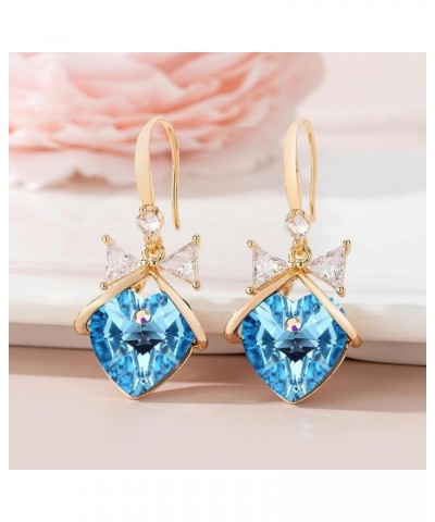 Austrian Crystal Bowknot Heart Drop Dangle Earrings for Women Fashion 14K Gold Plated Hypoallergenic Jewelry Aquamarine $12.4...