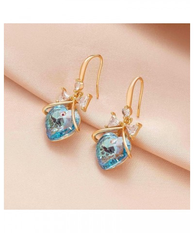 Austrian Crystal Bowknot Heart Drop Dangle Earrings for Women Fashion 14K Gold Plated Hypoallergenic Jewelry Aquamarine $12.4...