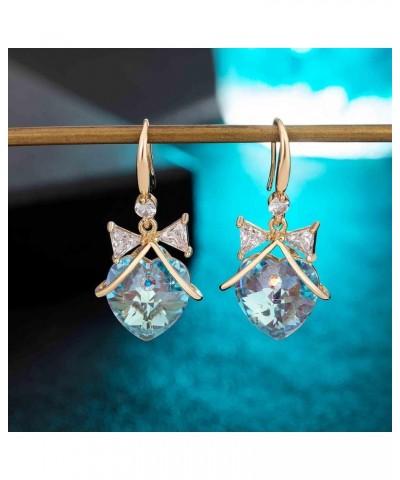 Austrian Crystal Bowknot Heart Drop Dangle Earrings for Women Fashion 14K Gold Plated Hypoallergenic Jewelry Aquamarine $12.4...