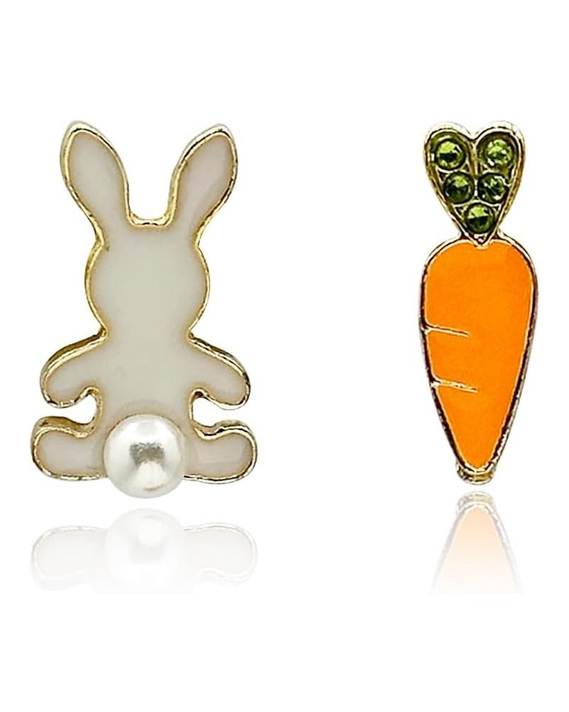 Easter Rabbit Earrings Cute CZ Acrylic Rabbit Carrot Eggs Dangle Stud Earrings for Women Girls D-stud,white $8.25 Earrings