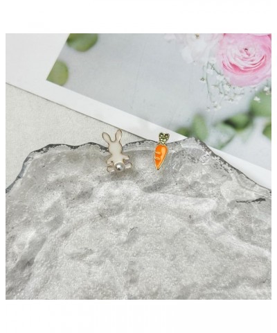 Easter Rabbit Earrings Cute CZ Acrylic Rabbit Carrot Eggs Dangle Stud Earrings for Women Girls D-stud,white $8.25 Earrings