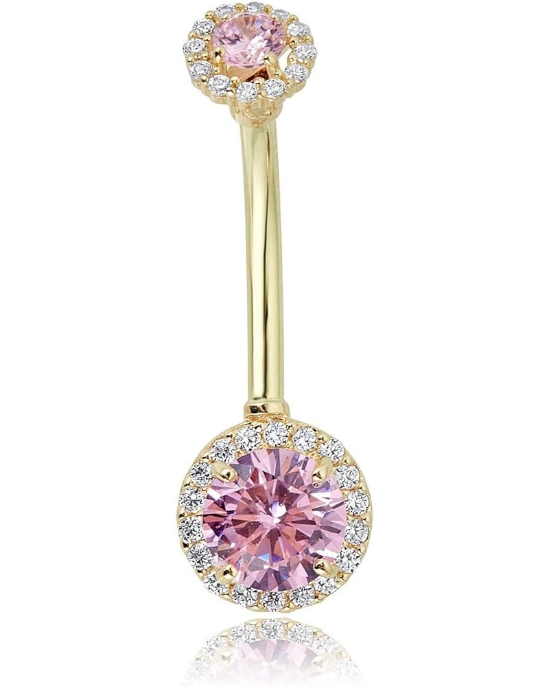 10K Gold Simulated Diamond CZ Frame Belly Button Ring Body Jewelry (14 Gauge) Pink $39.00 Body Jewelry