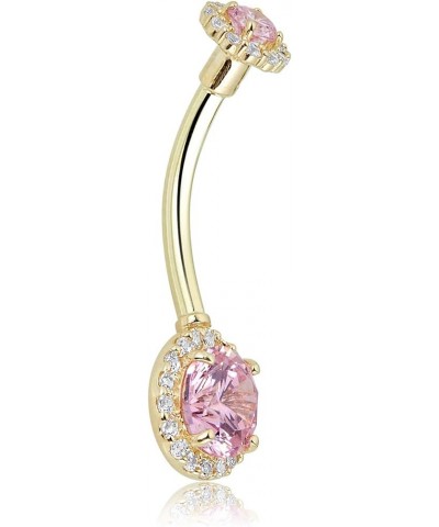 10K Gold Simulated Diamond CZ Frame Belly Button Ring Body Jewelry (14 Gauge) Pink $39.00 Body Jewelry