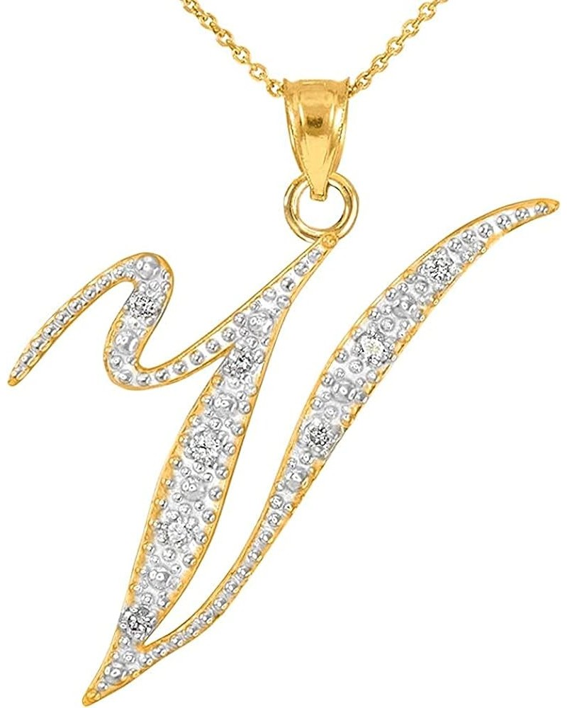 14K Yellow Gold Diamond Accented Dangling Cursive Initial A-Z Charm 4/5" Pendant Necklace (J-K Color, I1-I2 Clarity) - Choice...