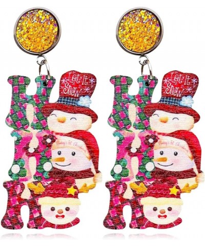 Unique Retro Handmade Christmas Wooden Earrings Lightweight Wood Santa Claus Snowflake Snowman Christmas Tree Bells Drop Dang...