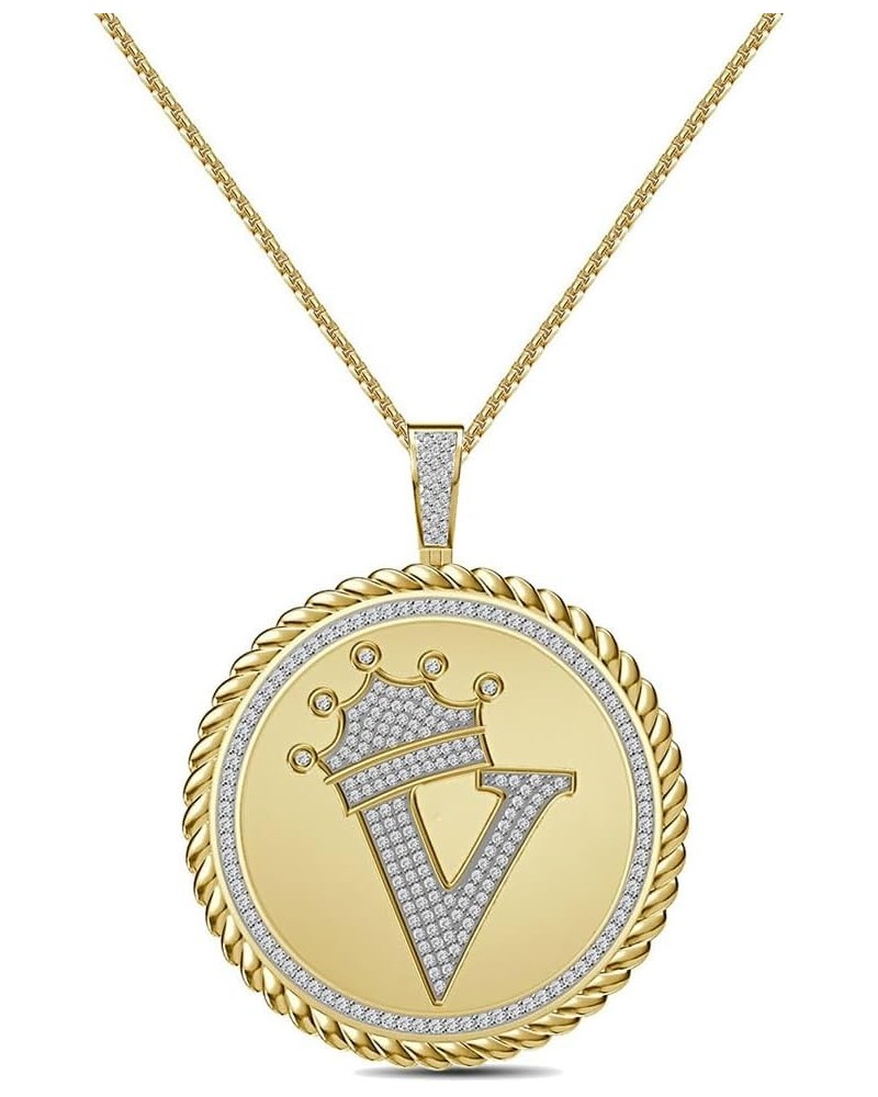 Real Genuine Authentic 1.75 Cwt. VVS1 MOISSANITE Diamond 32+ Grams Crown Initial Alphabet Letter Pendant Medallion 10K Yellow...