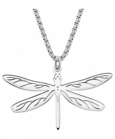 Stainless Steel Flying Dragonfly Necklace Chain Pendant Dragonfly Gifts for Women Girls Spring Summer Insect Charms Silver 03...