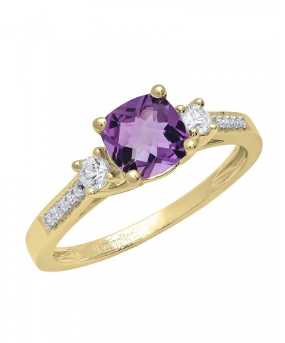 6mm Cushion Amethyst & Round White Sapphire with White Diamond 3 Stone Style Engagement Ring in 10K Gold 4 Yellow Gold $95.79...