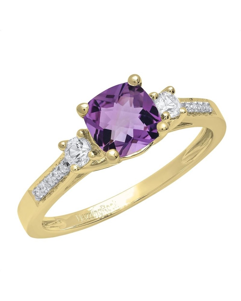 6mm Cushion Amethyst & Round White Sapphire with White Diamond 3 Stone Style Engagement Ring in 10K Gold 4 Yellow Gold $95.79...