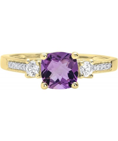 6mm Cushion Amethyst & Round White Sapphire with White Diamond 3 Stone Style Engagement Ring in 10K Gold 4 Yellow Gold $95.79...