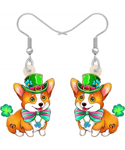 Acrylic St. Patrick's Day Dangle Earrings Gifts for Women Girls Cute Dog Puppy Pets with Shamrock Hat Earrings Jewelry for Do...