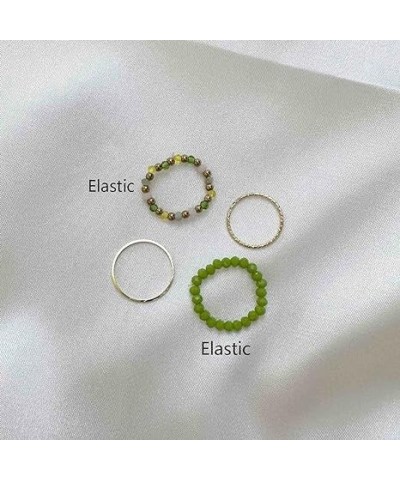 Crystal Beaded Stretch Rings Stretch Bead Stacking Rings Gemstone Bead Rings Crystal Bead Stackable Rings Rice Bead Elastic R...