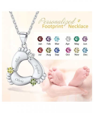 Personalized Mom Neckalce with 1/2/3/4/5 Kids Names Birthstones Custom Footprint Baby Feet Pendant Cutomized Memorial Mother ...