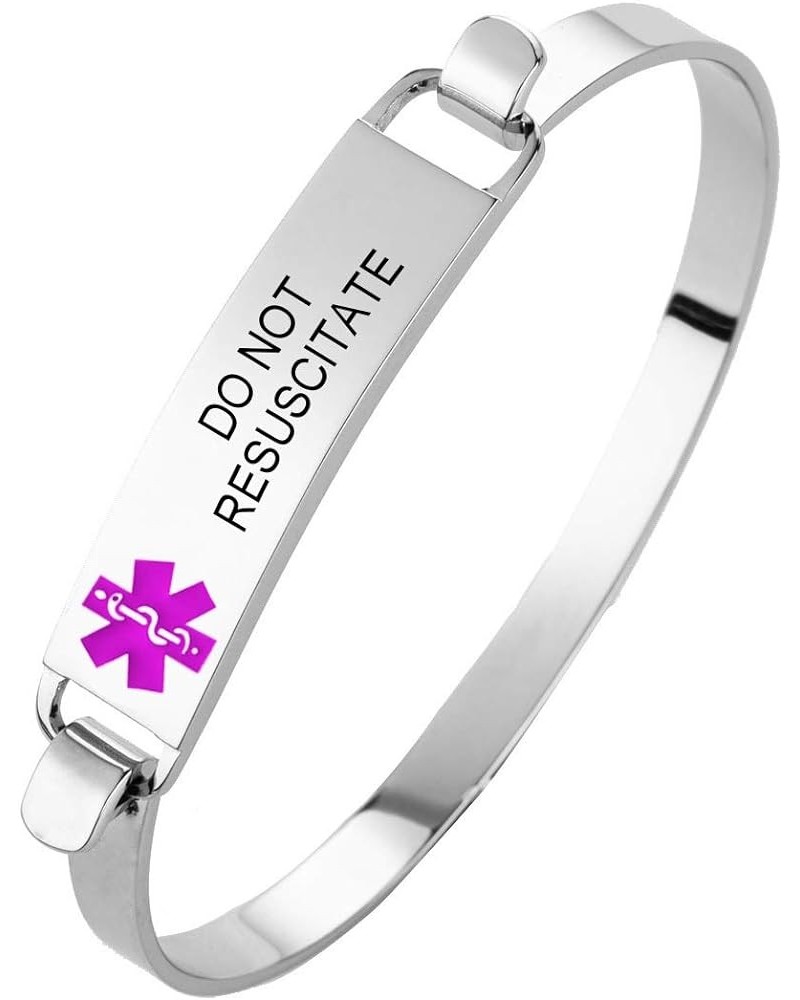 MZZJ Free Engraving Medical Alert ID Cuff Openable Bangle Bracelet for Women Girl Polish Stainless Steel Medical Condition Br...