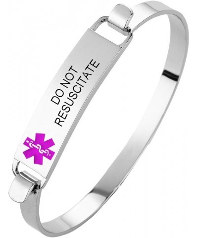 MZZJ Free Engraving Medical Alert ID Cuff Openable Bangle Bracelet for Women Girl Polish Stainless Steel Medical Condition Br...