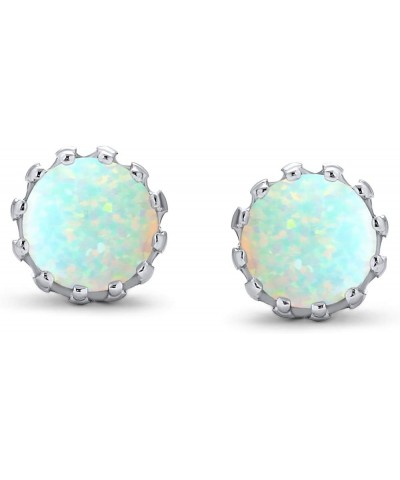 Iridescent Crown Setting Created Opal Solitaire Crown Stud Earrings Rose 14K Gold Plated .925 Sterling Silver Iridescent Whit...