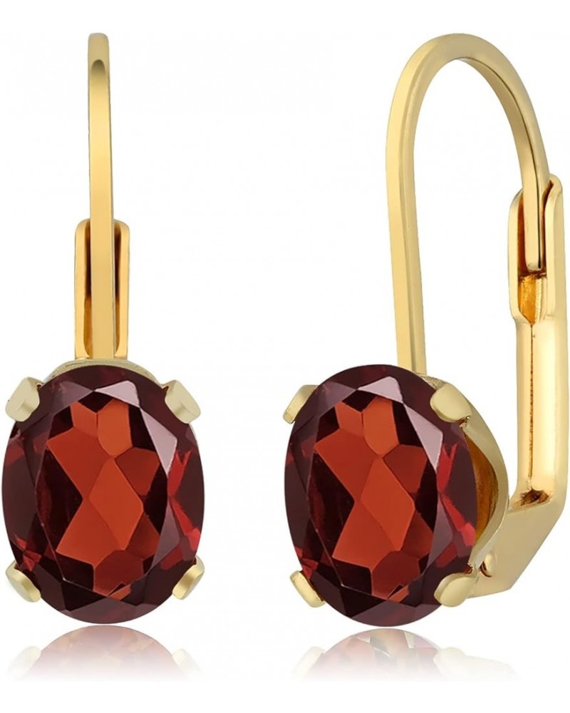 18K Yellow Gold Plated Silver Gemstone Birthstone Leverback Dangle Earrings For Women | Oval 8X6MM Garnet $23.52 Earrings